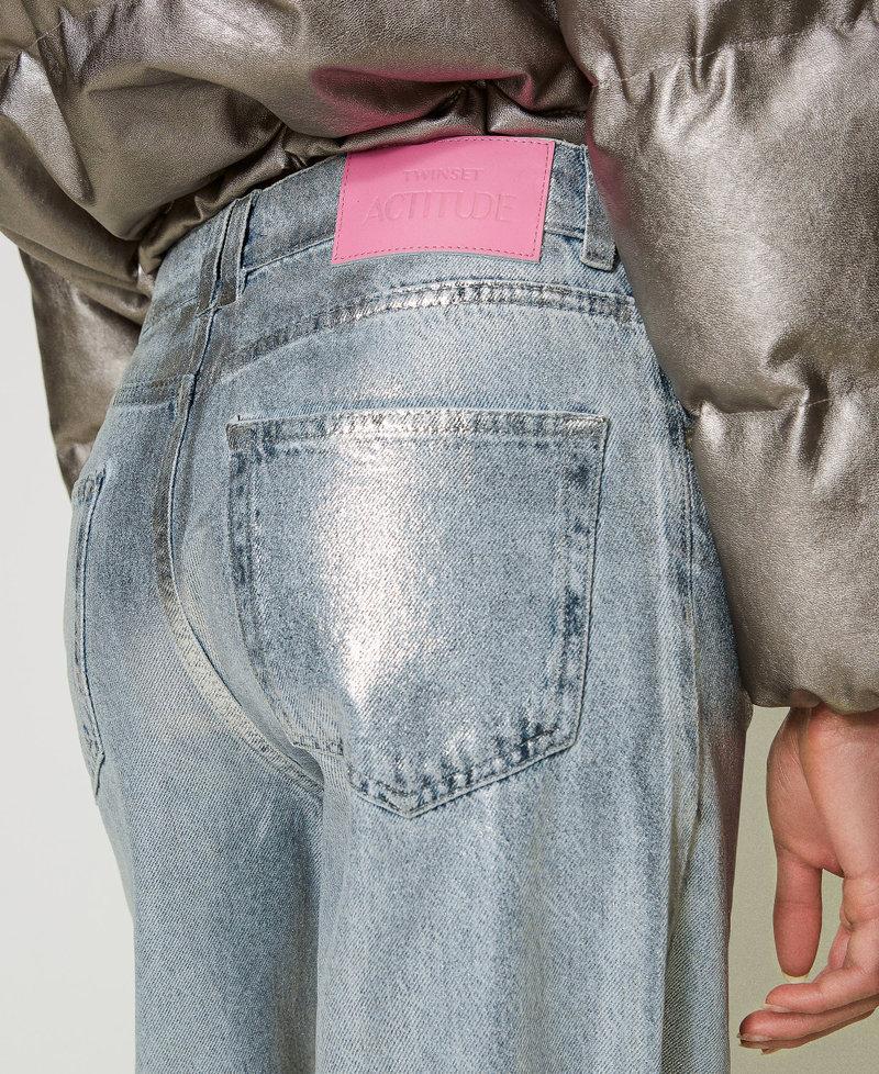 Scee By Twin Set Jeans Wide Leg Con Spalmatura Argento