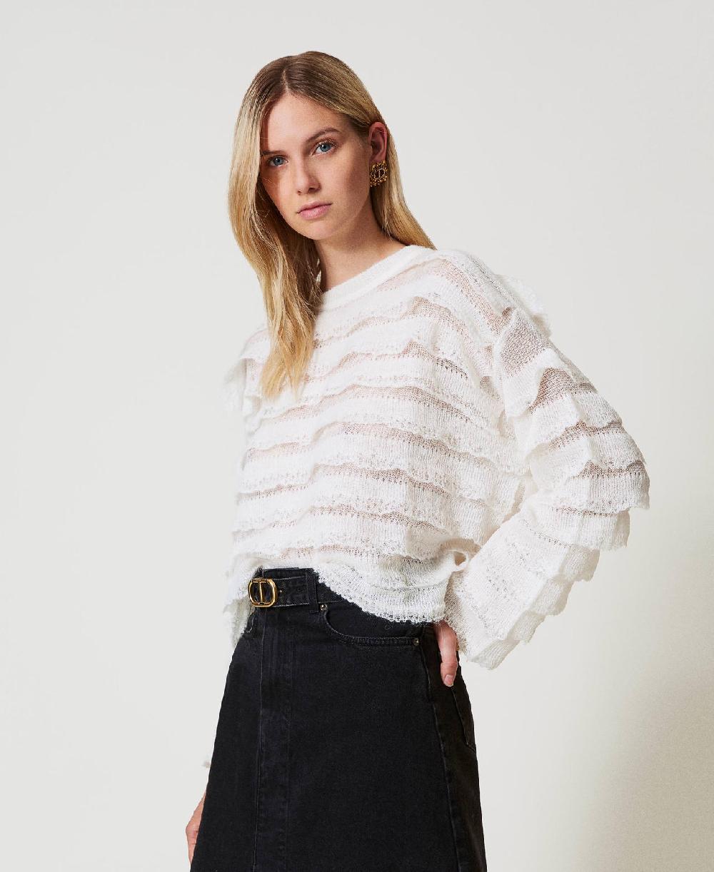 Scee By Twin Set Maglia Boxy Con Balze Effetto Pizzo