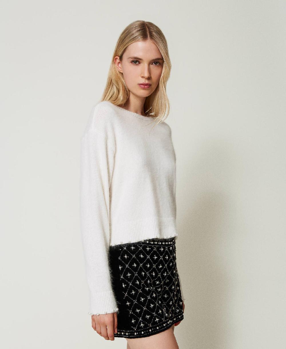 Scee By Twin Set Maglia Cropped In Misto Angora Con Perle