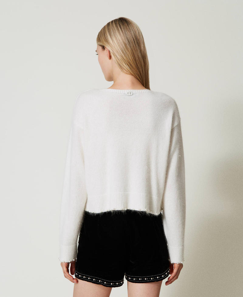 Scee By Twin Set Maglia Cropped In Misto Angora Con Perle