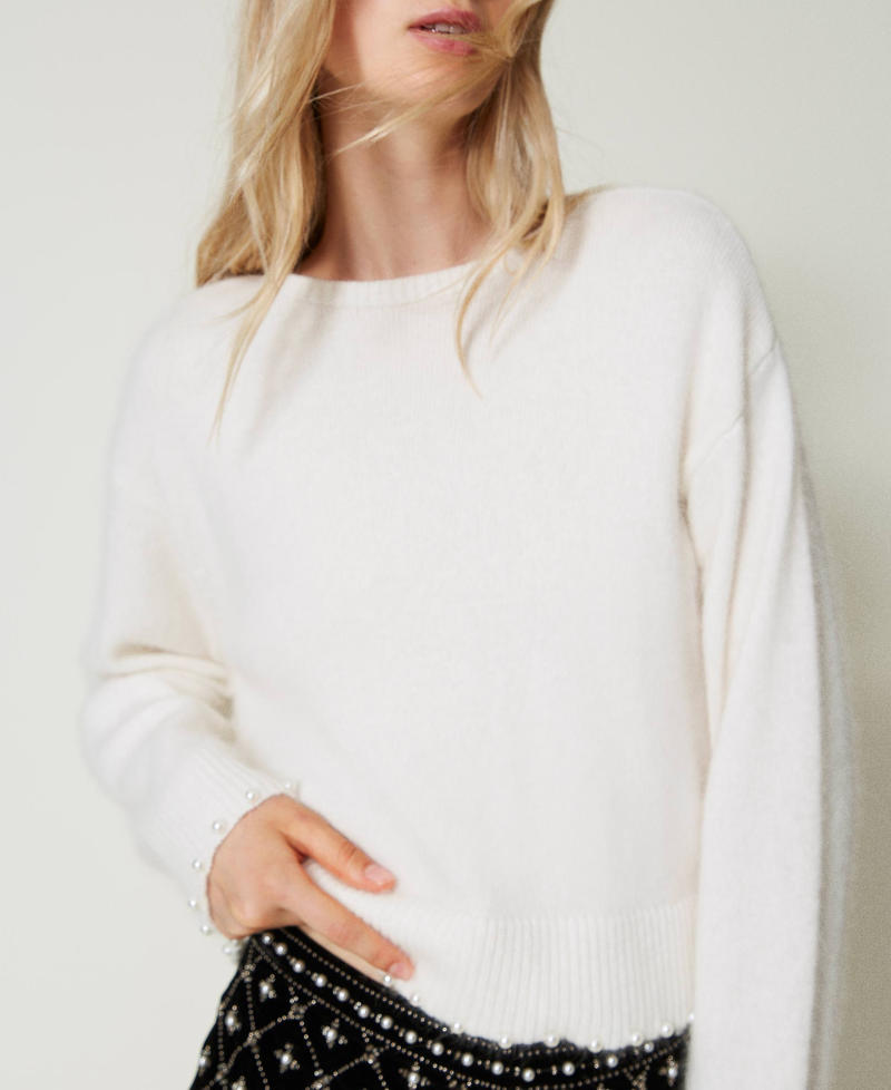 Scee By Twin Set Maglia Cropped In Misto Angora Con Perle