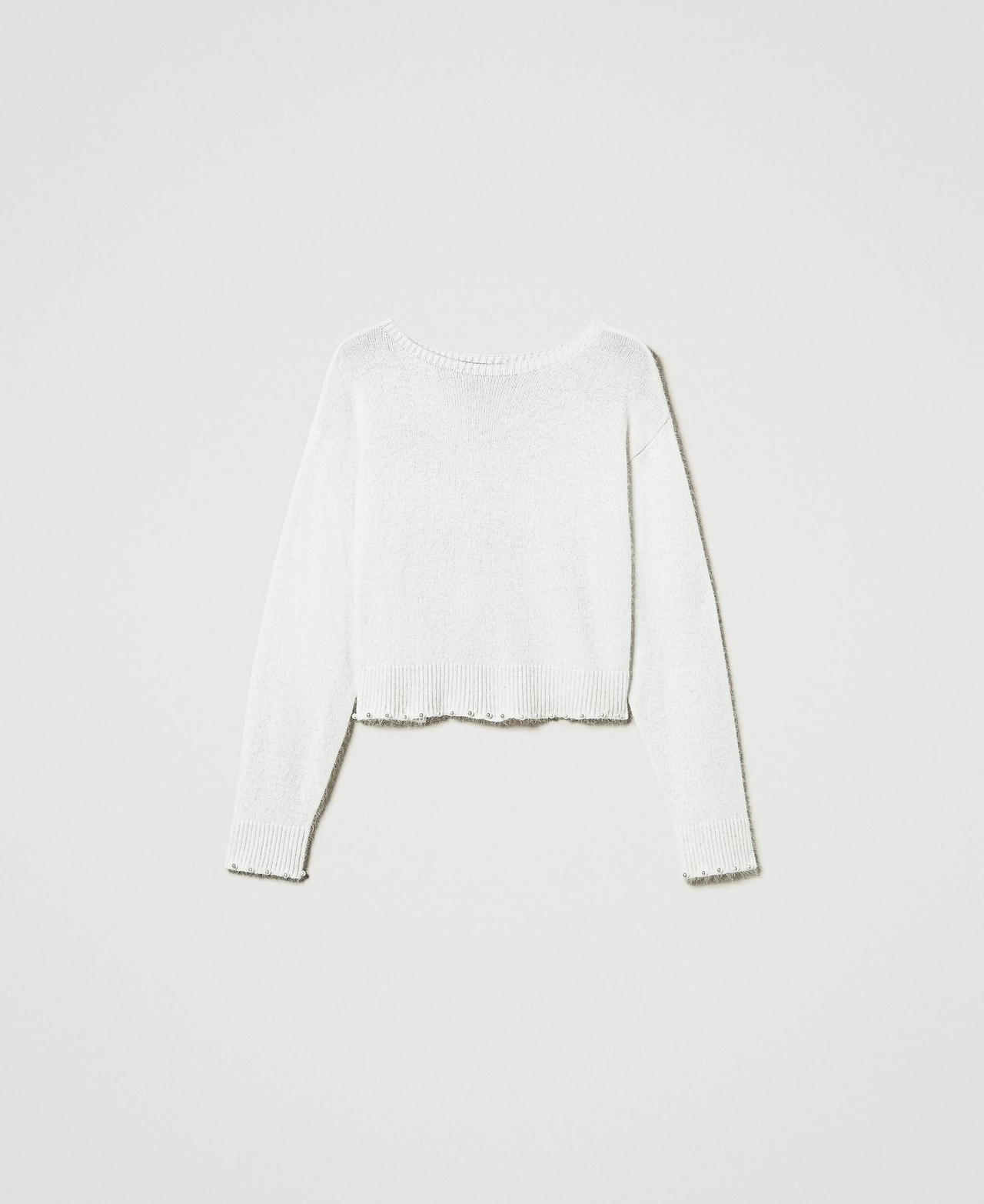 Scee by twin set Maglia cropped in misto angora con perle