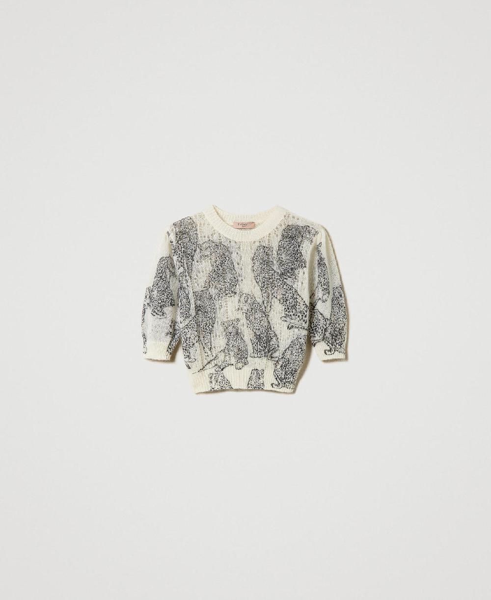 Scee by twin set Maglia cropped in misto lana e mohair