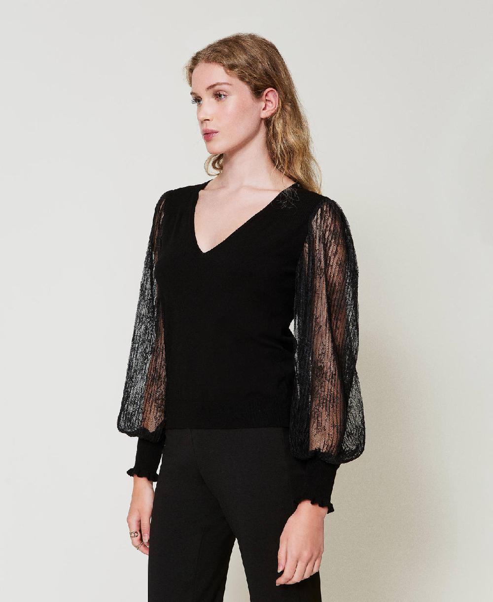 Scee By Twin Set Maglia Doppio Uso Con Maniche In Pizzo