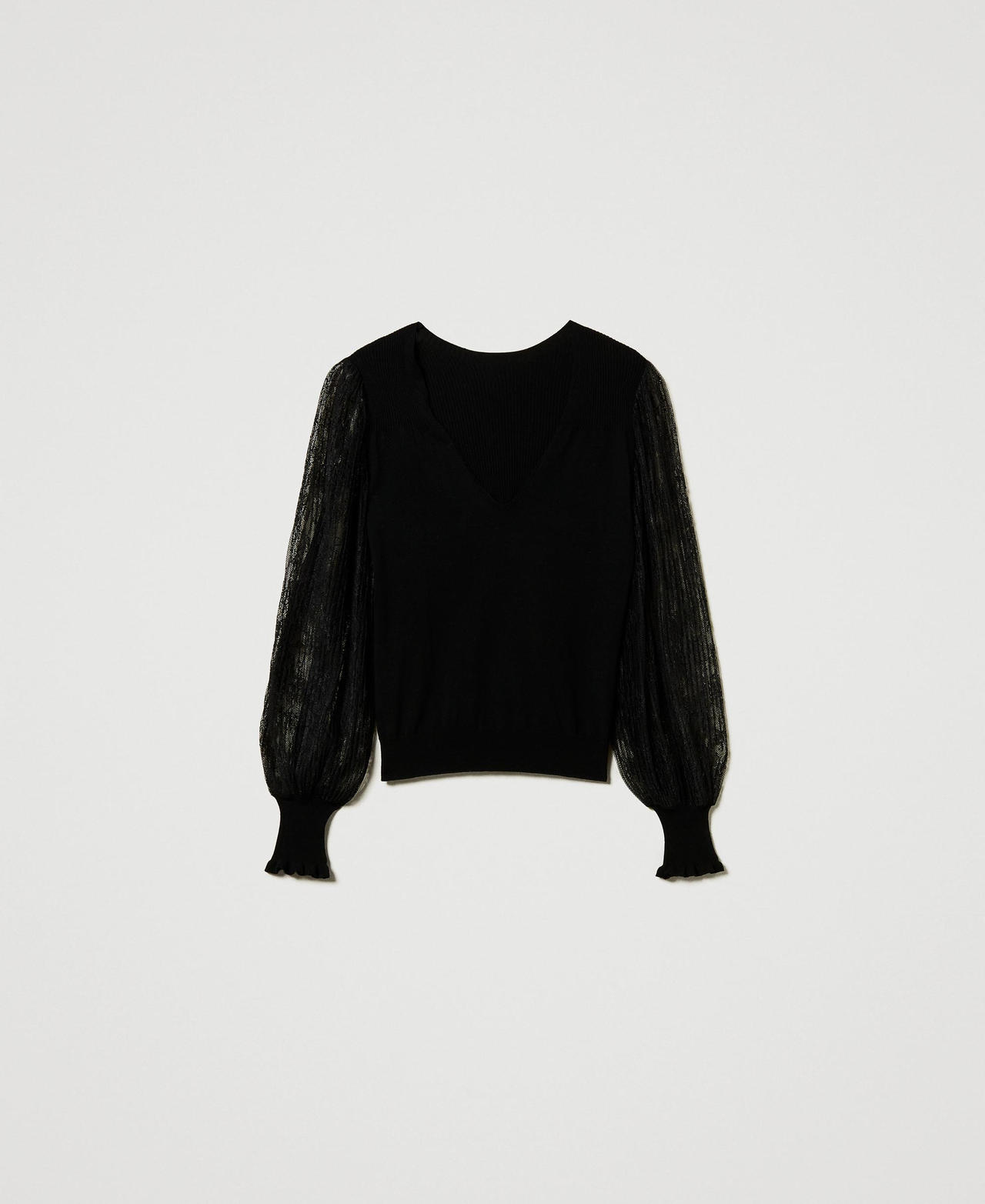 Scee by twin set Maglia doppio uso con maniche in pizzo