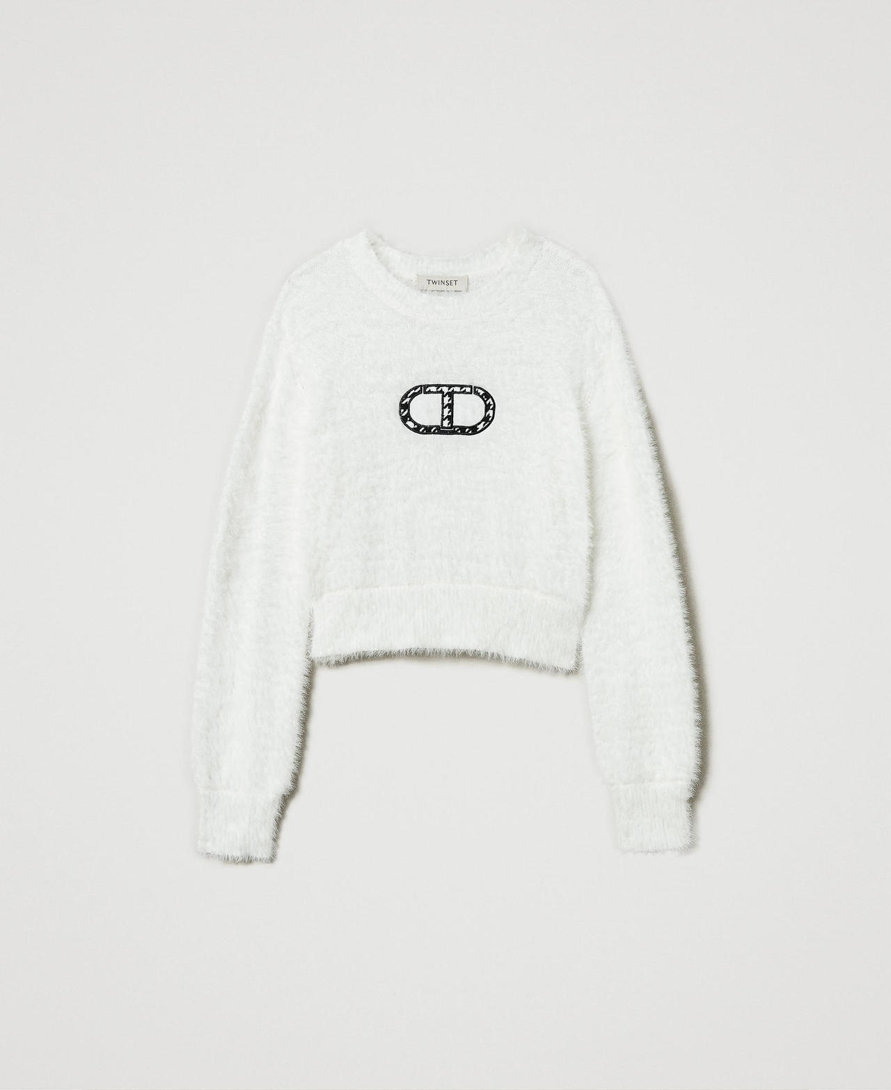 Scee by twin set Maglia effetto pelliccia con logo Oval T