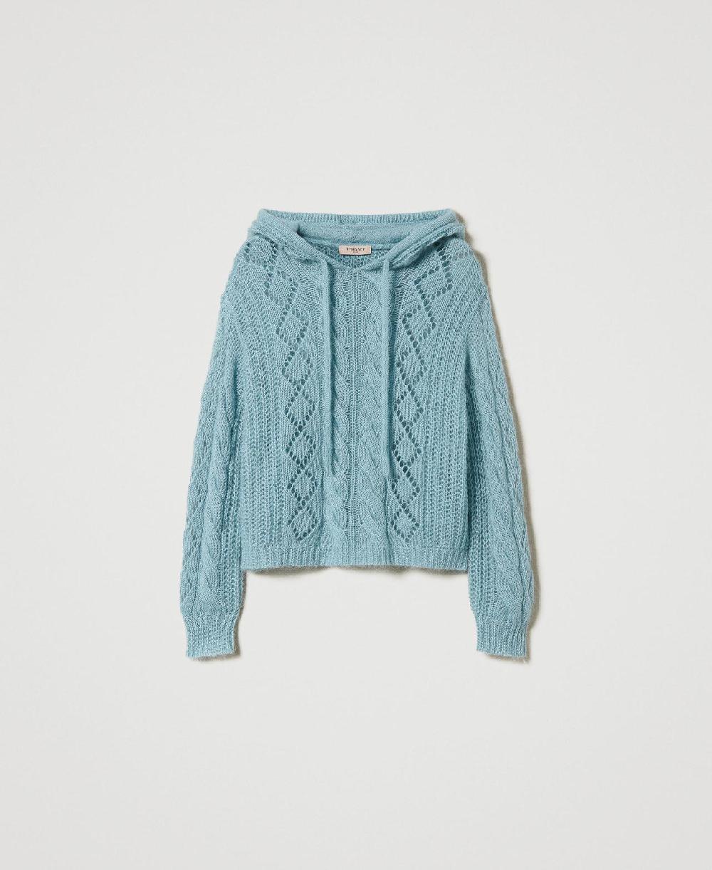 Scee by twin set Maglia in lana e mohair con cappuccio