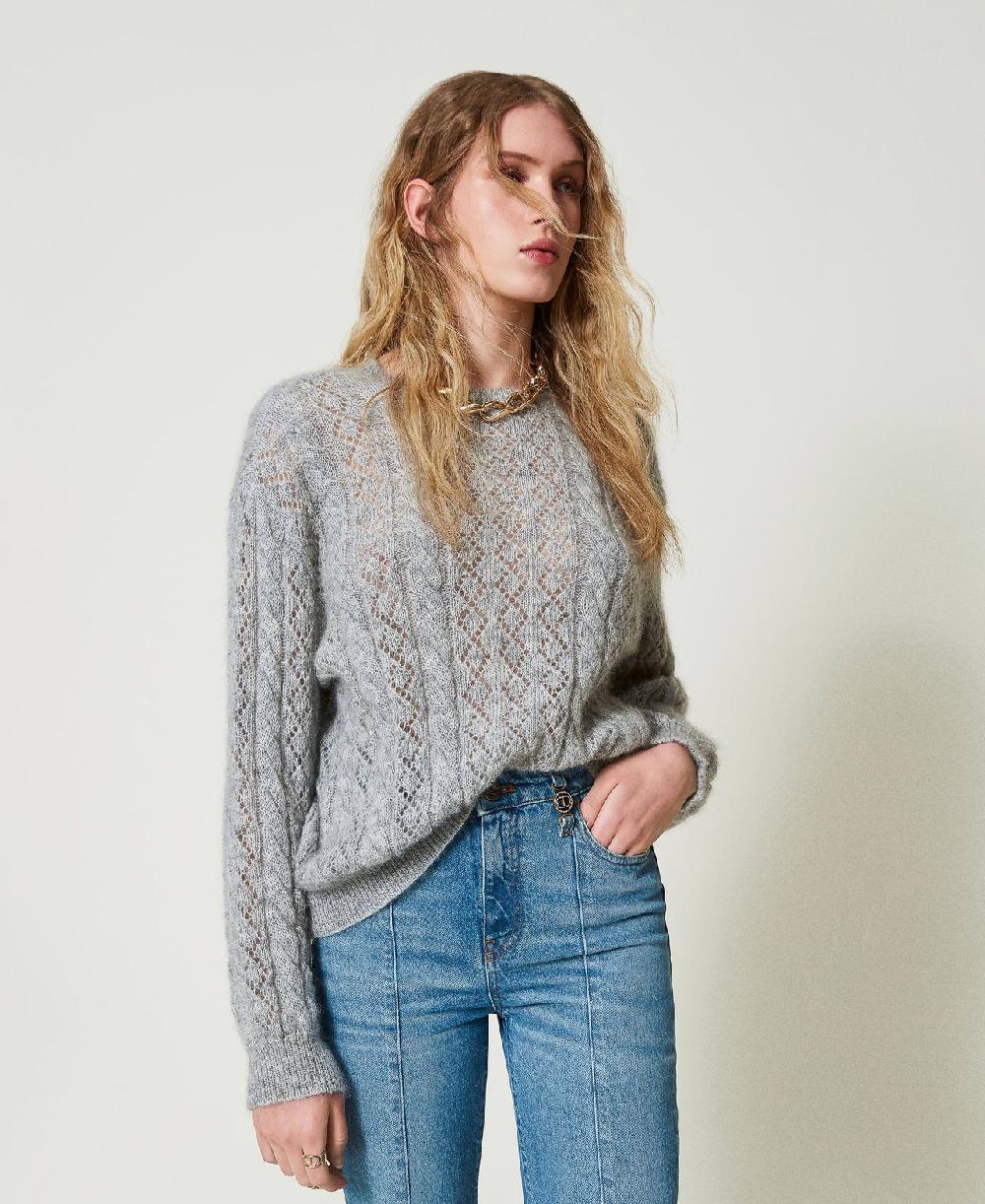 Scee By Twin Set Maglia In Misto Mohair Con Trecce E Oblò