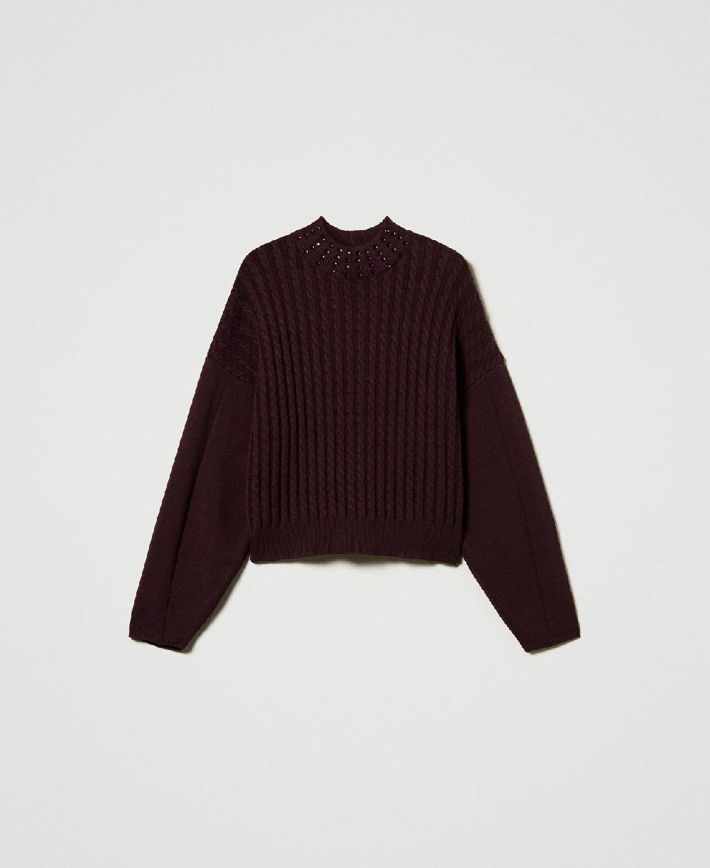 Scee by twin set Maglia lupetto a trecce con strass