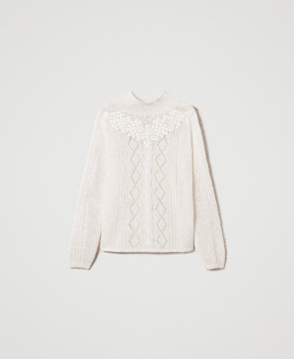 Scee by twin set Maglia lupetto in lana e mohair con pizzo