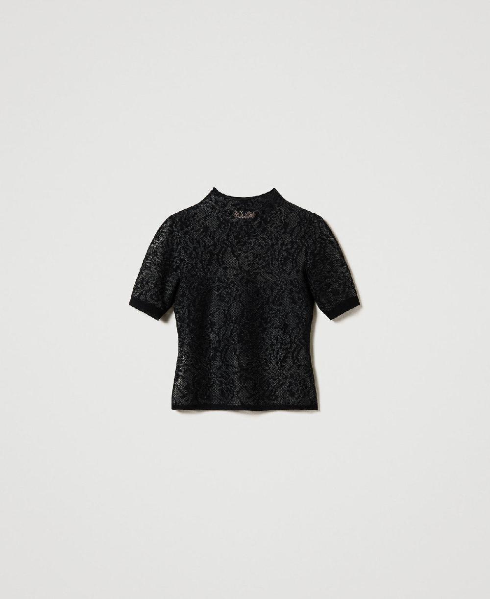 Scee by twin set Maglia lupetto jacquard effetto pizzo