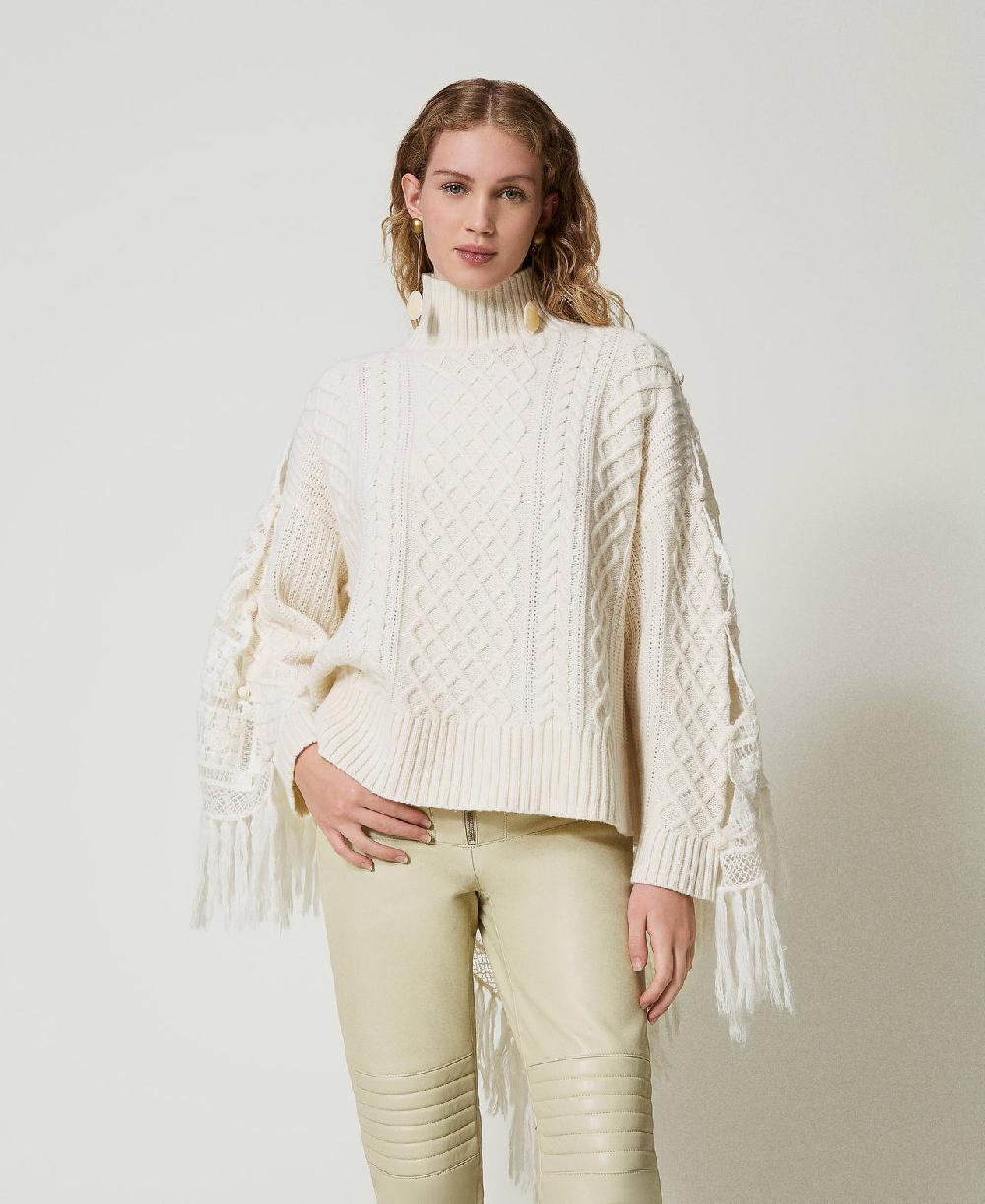 Scee By Twin Set Maxi Maglia In Misto Lana Con Stola