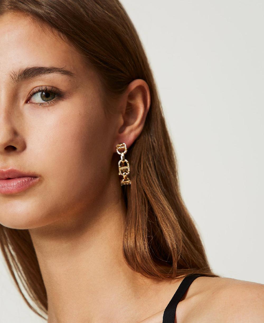 Scee by twin set Orecchini con catena Oval T e strass