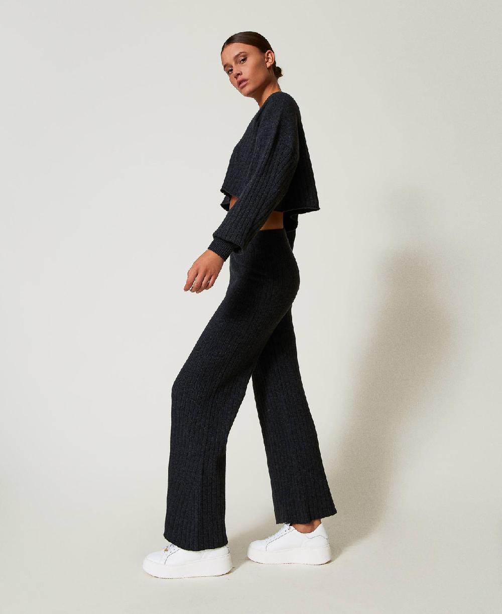 Scee By Twin Set Pantaloni A Palazzo In Maglia Misto Lana