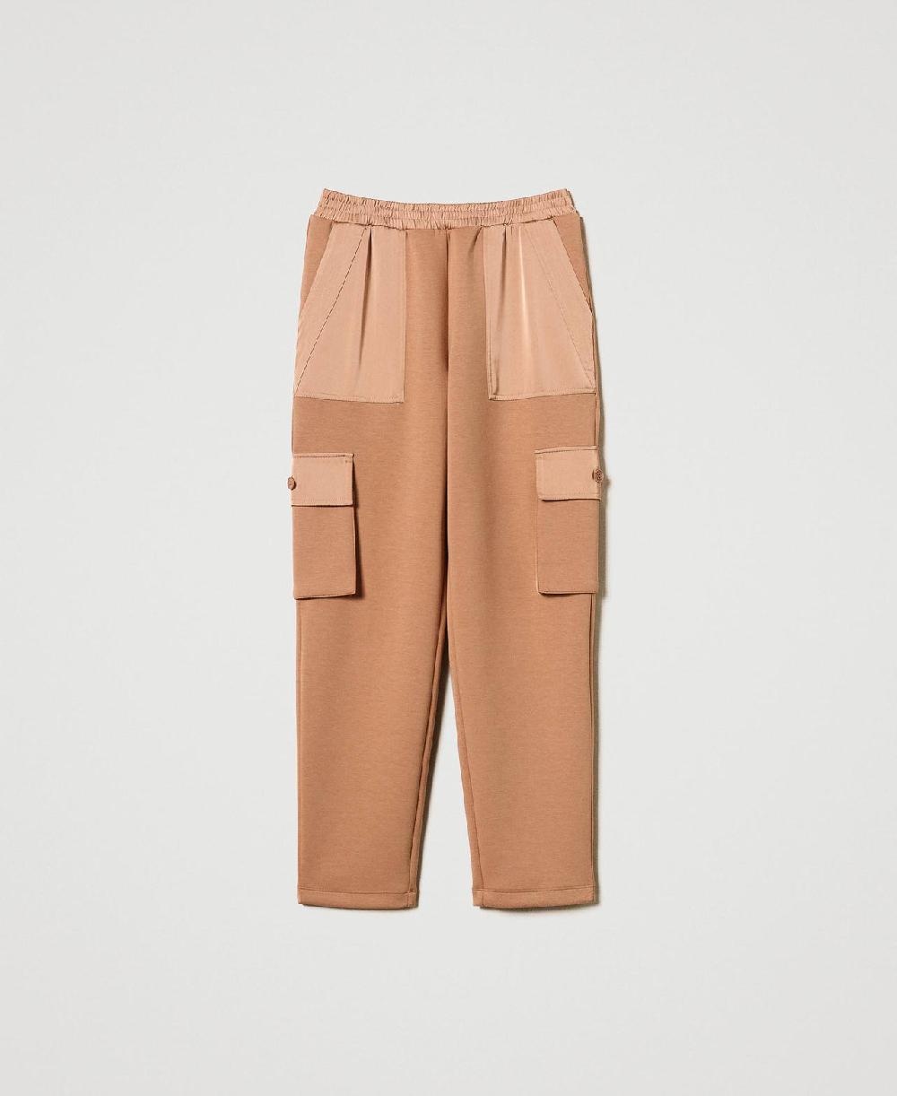 Scee by twin set Pantaloni cargo in tessuto scuba e raso