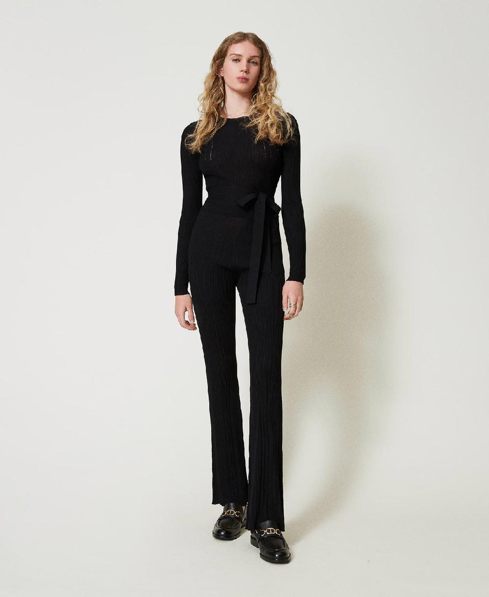 Scee By Twin Set Pantaloni Flare In Maglia A Costine