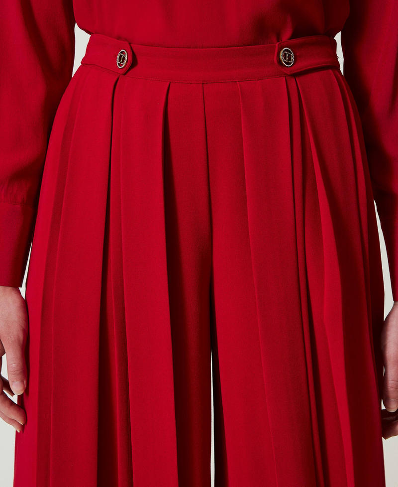 Scee By Twin Set Pantaloni In Crêpe Plissé Con Bottoni