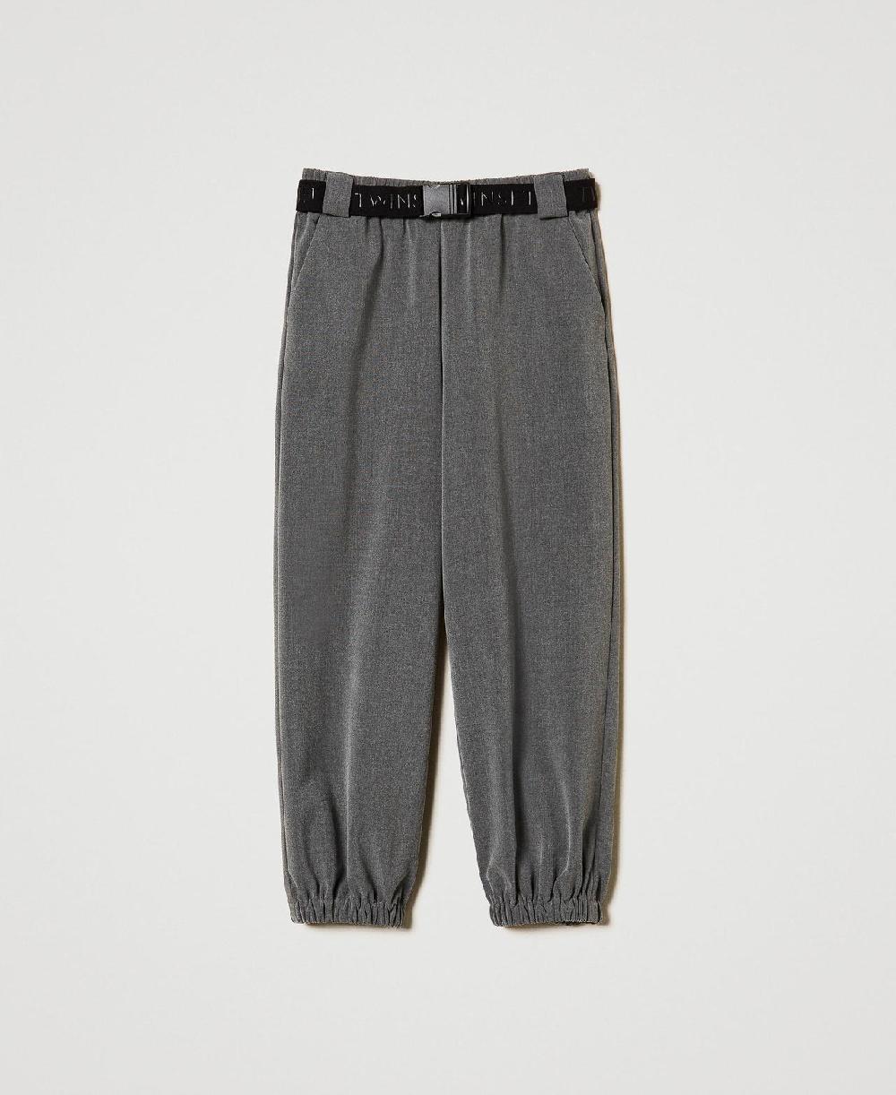 Scee by twin set Pantaloni joggers in flanella con cintura