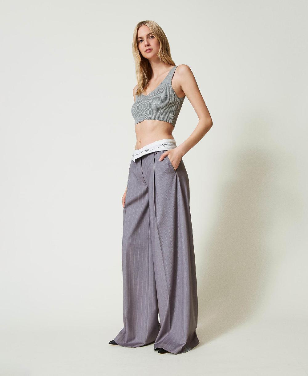 Scee By Twin Set Pantaloni Wide Leg Gessati Con Risvolto