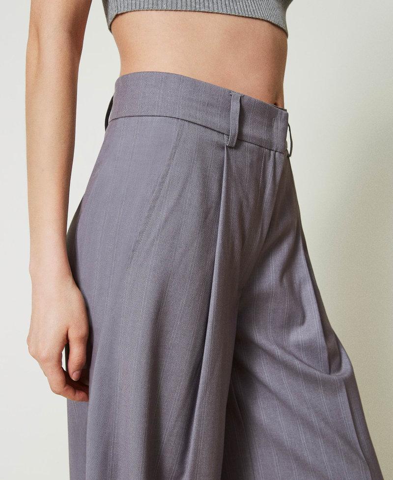 Scee By Twin Set Pantaloni Wide Leg Gessati Con Risvolto