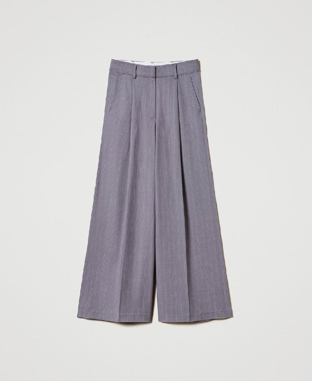 Scee by twin set Pantaloni wide leg gessati con risvolto