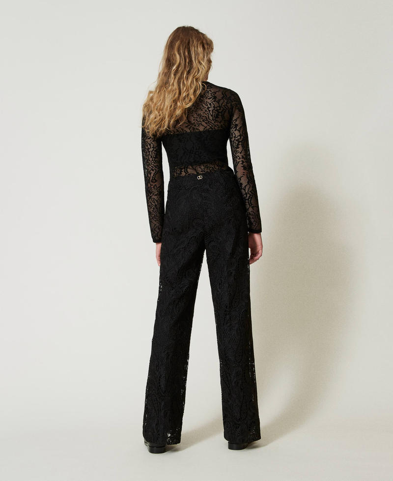 Scee By Twin Set Pantaloni Wide Leg In Pizzo Macramè