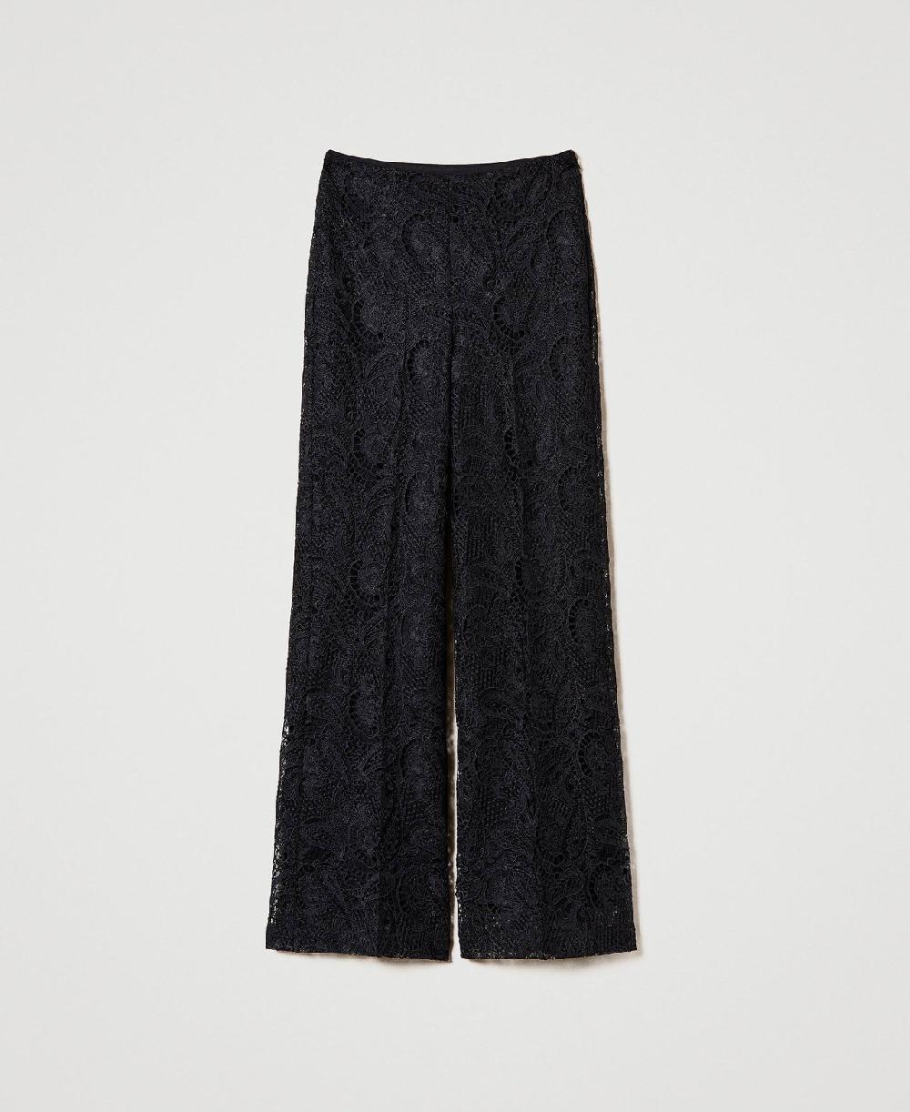 Scee by twin set Pantaloni wide leg in pizzo macramè