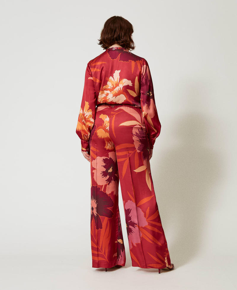 Scee By Twin Set Pantaloni Wide Leg In Raso A Fiori