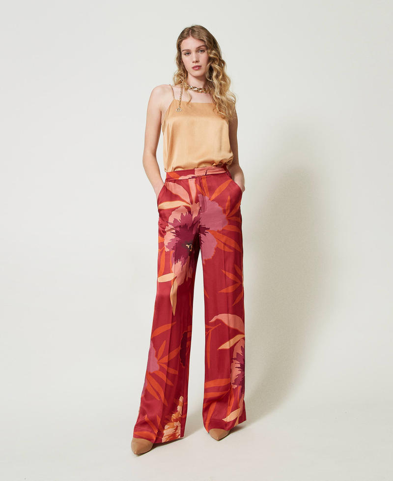 Scee By Twin Set Pantaloni Wide Leg In Raso A Fiori