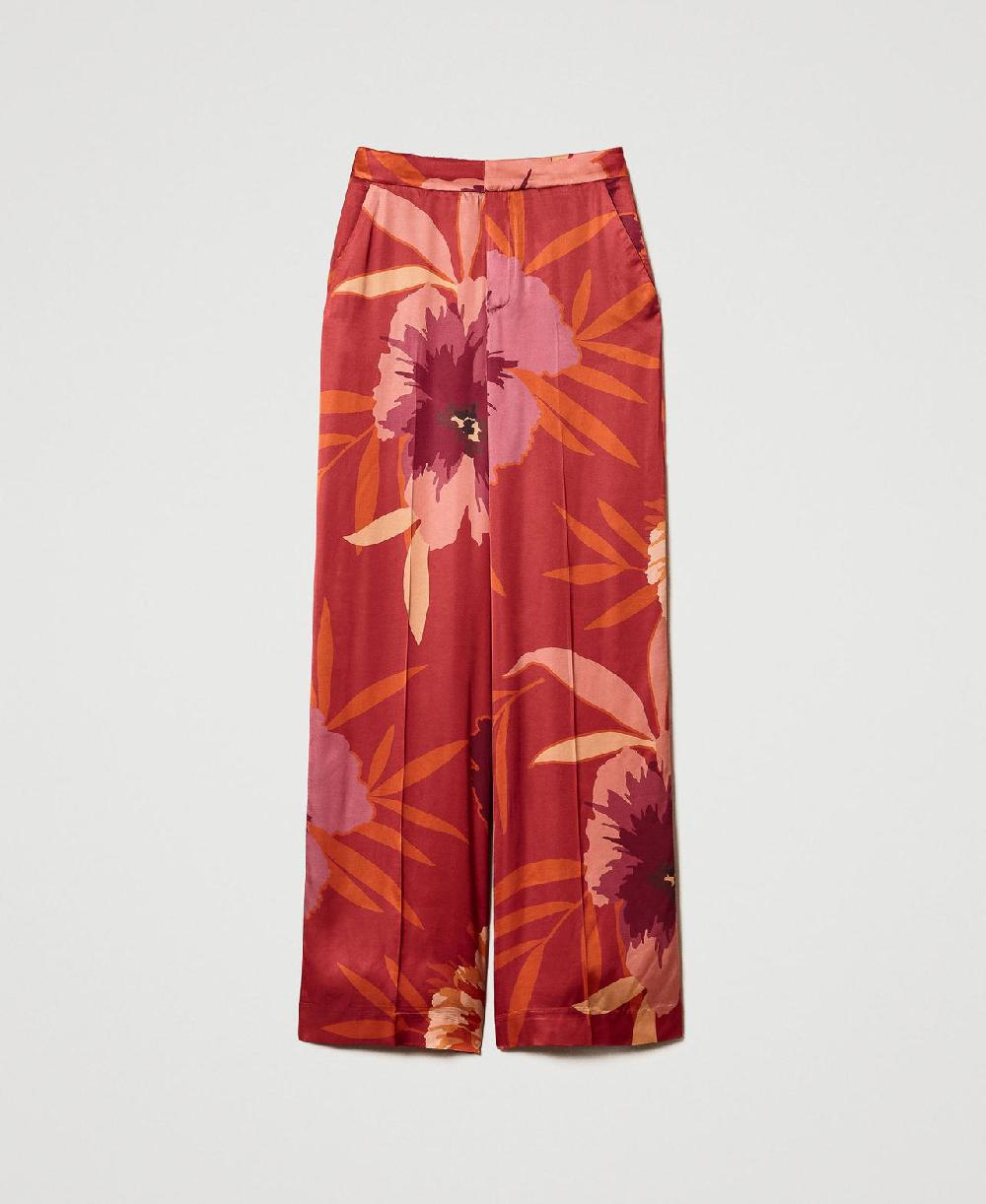 Scee by twin set Pantaloni wide leg in raso a fiori