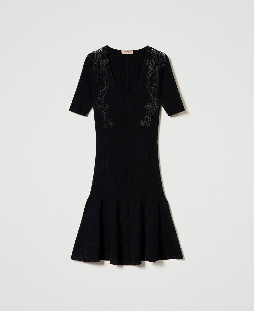 Scee by twin set Abito corto in maglia con pizzo