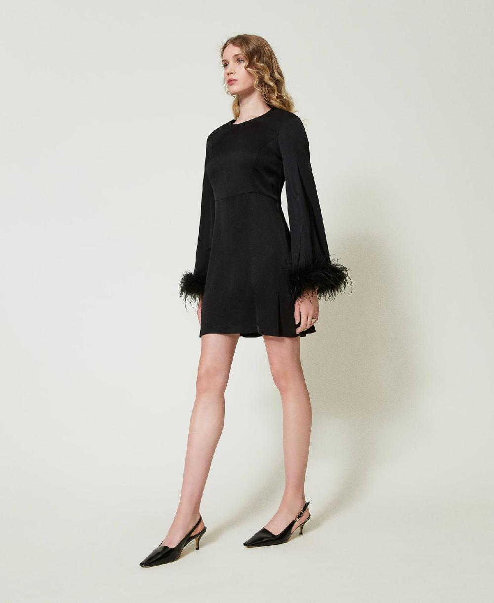 Scee By Twin Set Abito Corto In Raso Con Piume