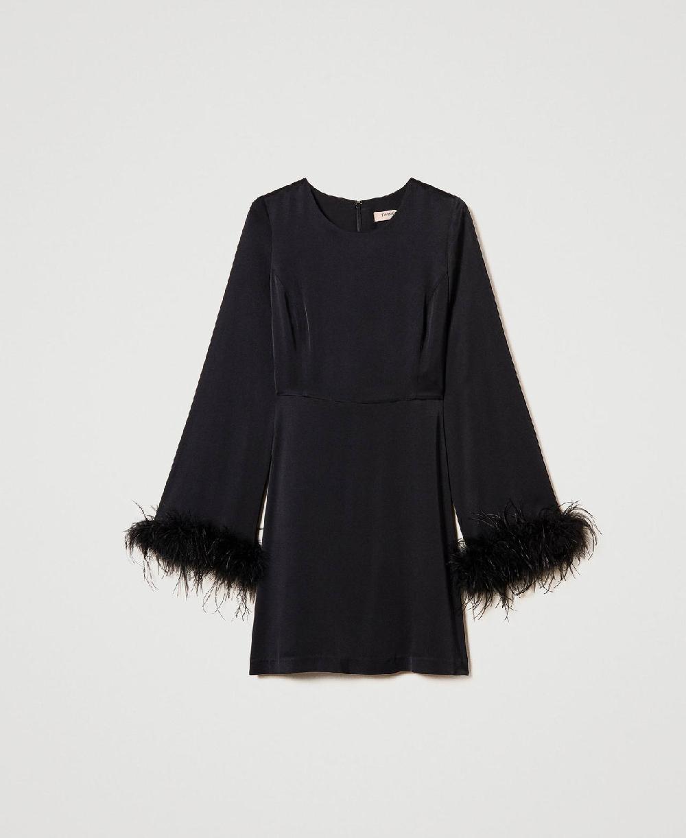 Scee by twin set Abito corto in raso con piume