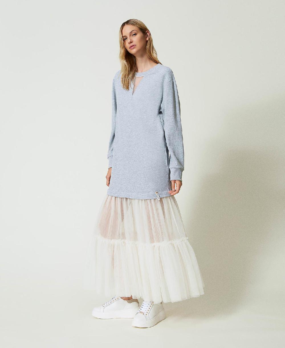 Scee By Twin Set Abito Lungo In Felpa E Tulle