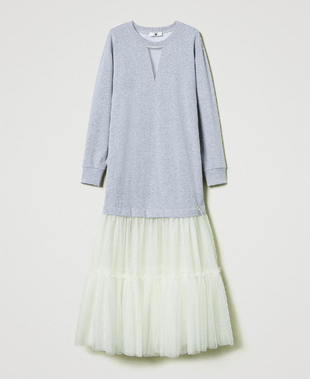 Scee by twin set Abito lungo in felpa e tulle