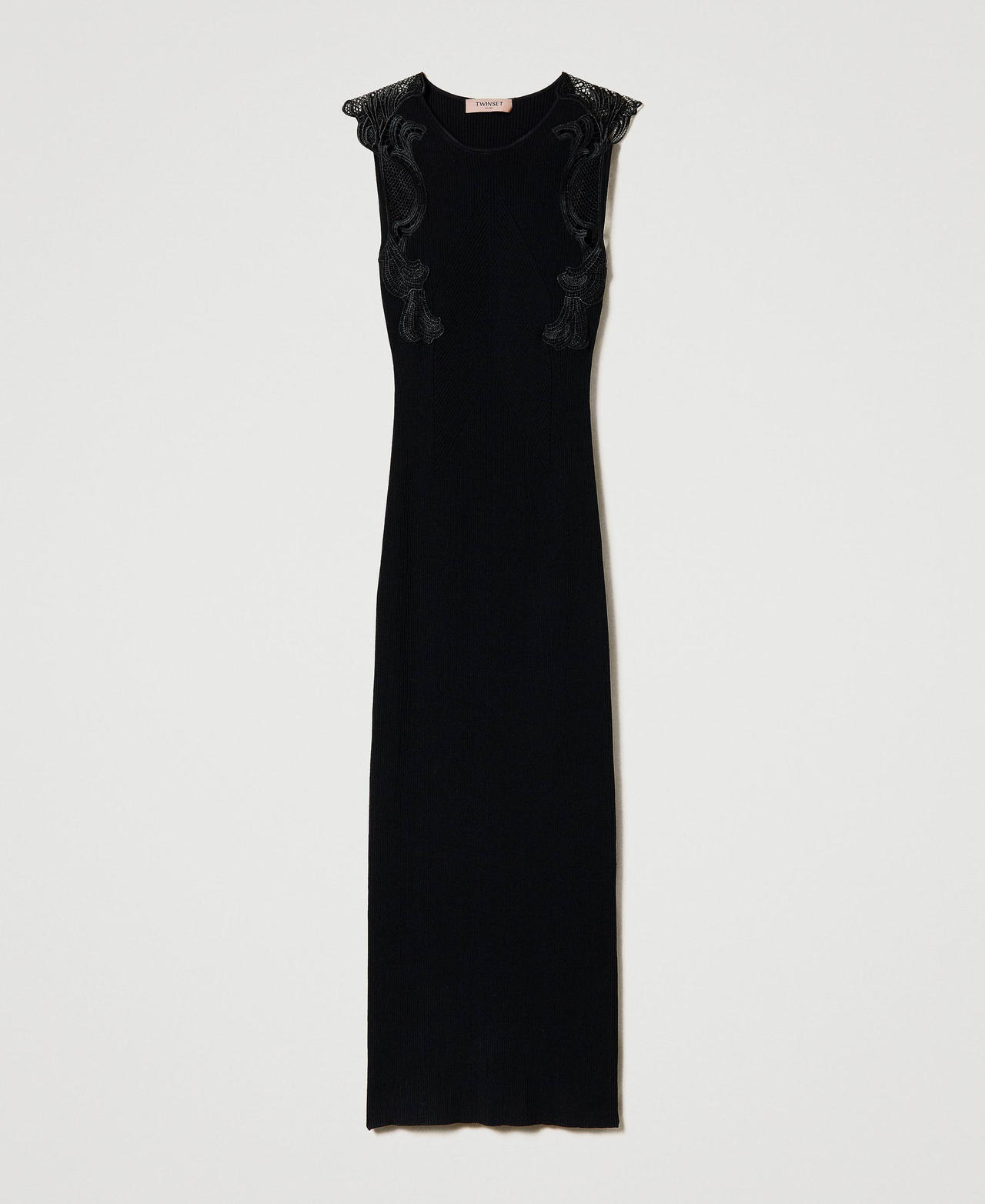 Scee by twin set Abito lungo in maglia con pizzo