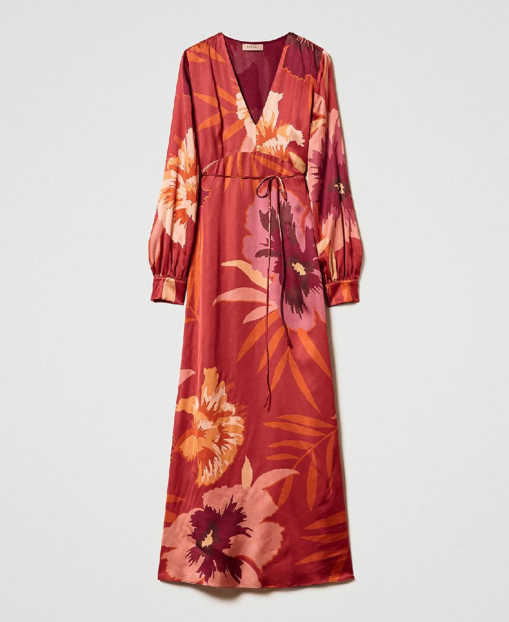 Scee by twin set Abito lungo in raso a fiori