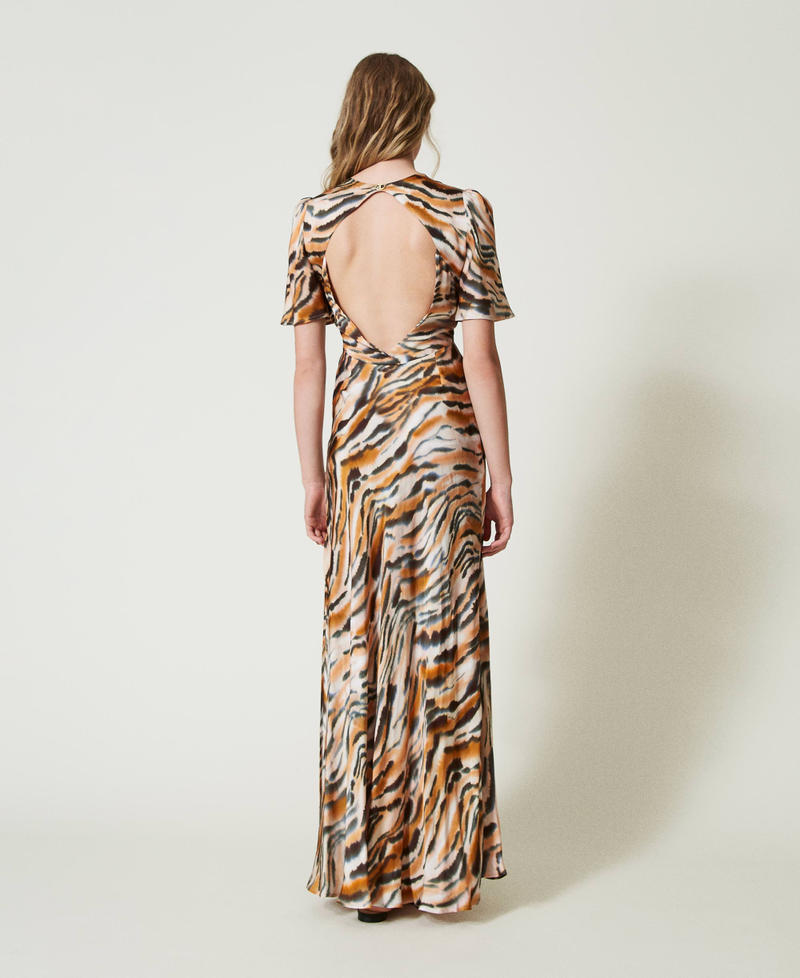 Scee By Twin Set Abito Lungo In Raso Animalier