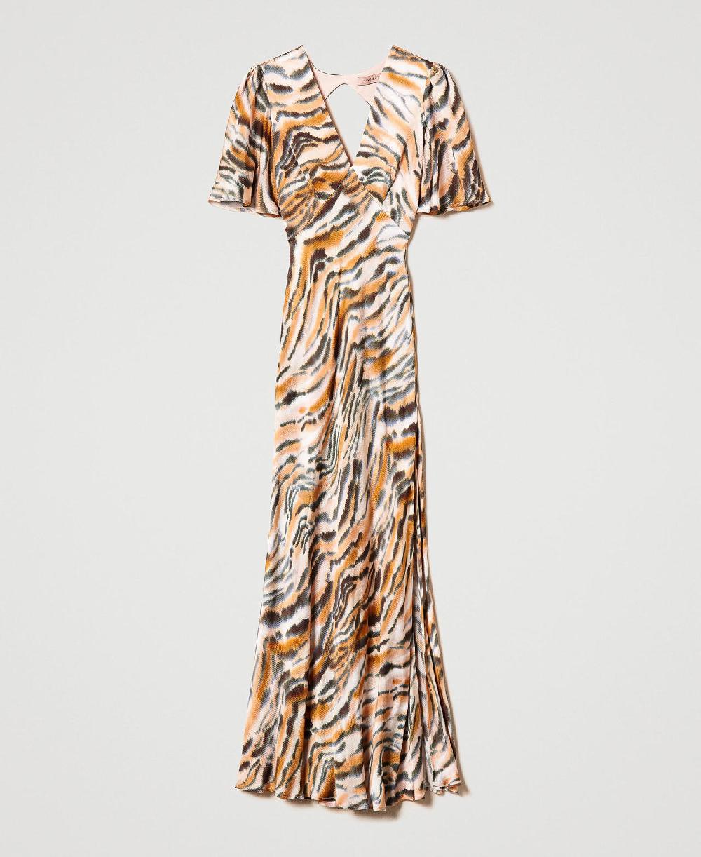 Scee by twin set Abito lungo in raso animalier