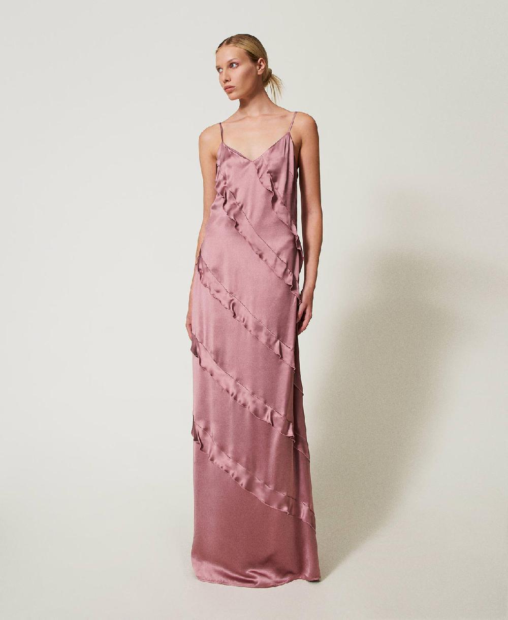 Scee By Twin Set Abito Lungo In Raso Con Volant