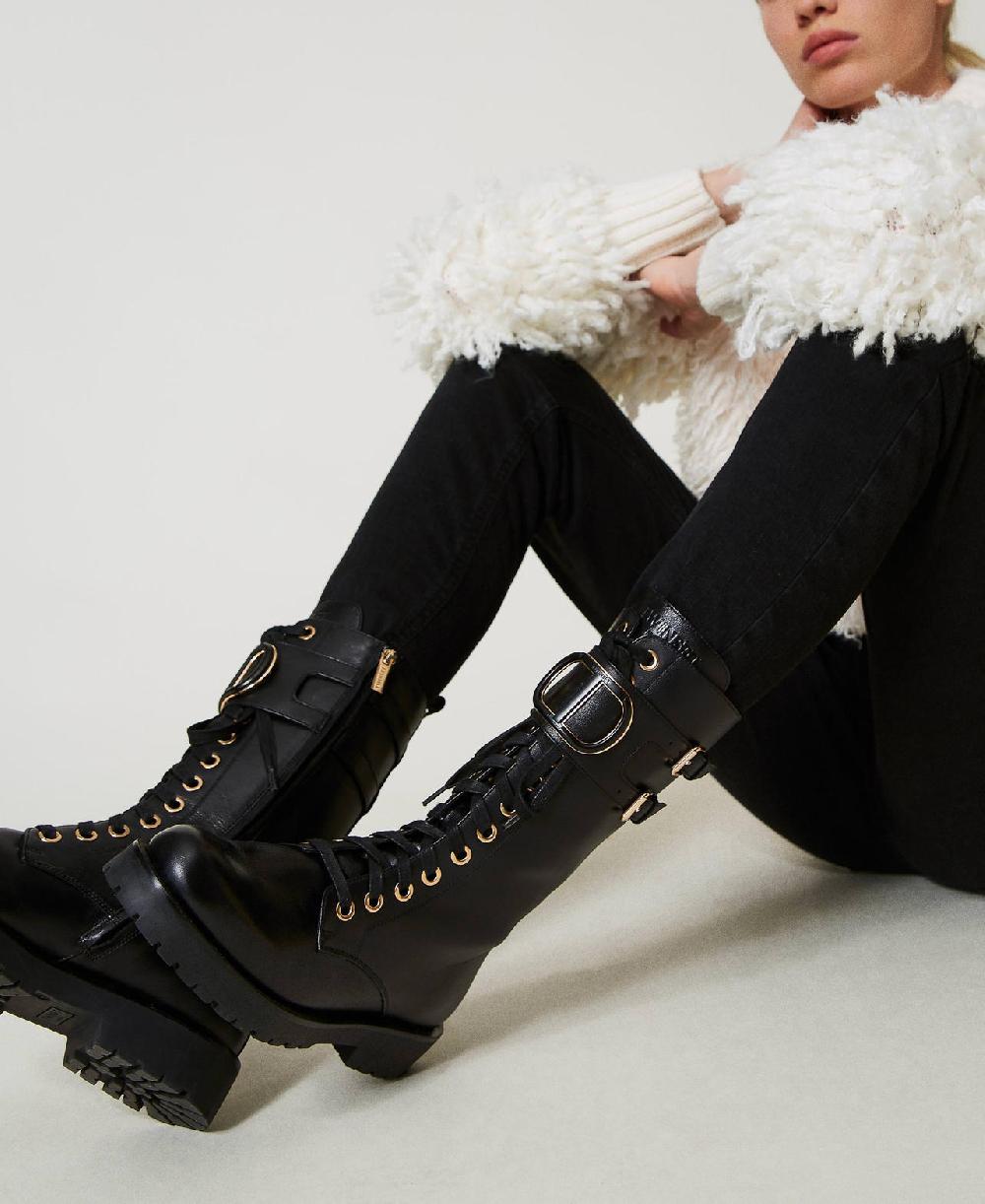 Scee by twin set Anfibi alti in pelle con Oval T