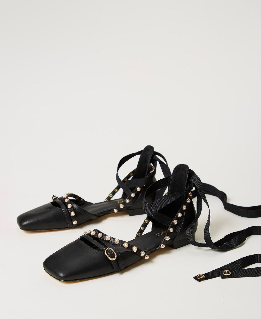 Scee By Twin Set Ballerine Con Perle E Nastri