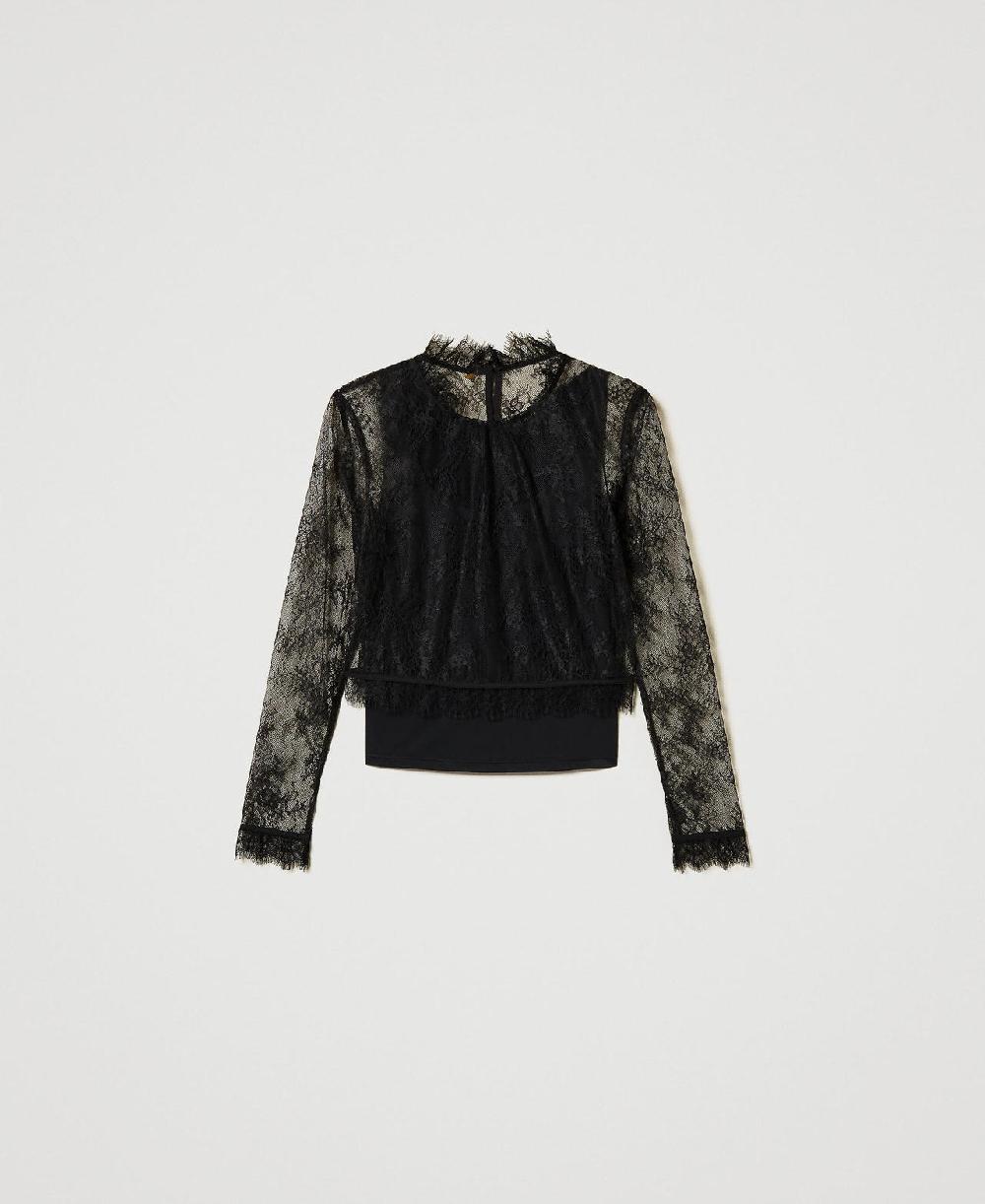 Scee by twin set Blusa cropped in pizzo e top