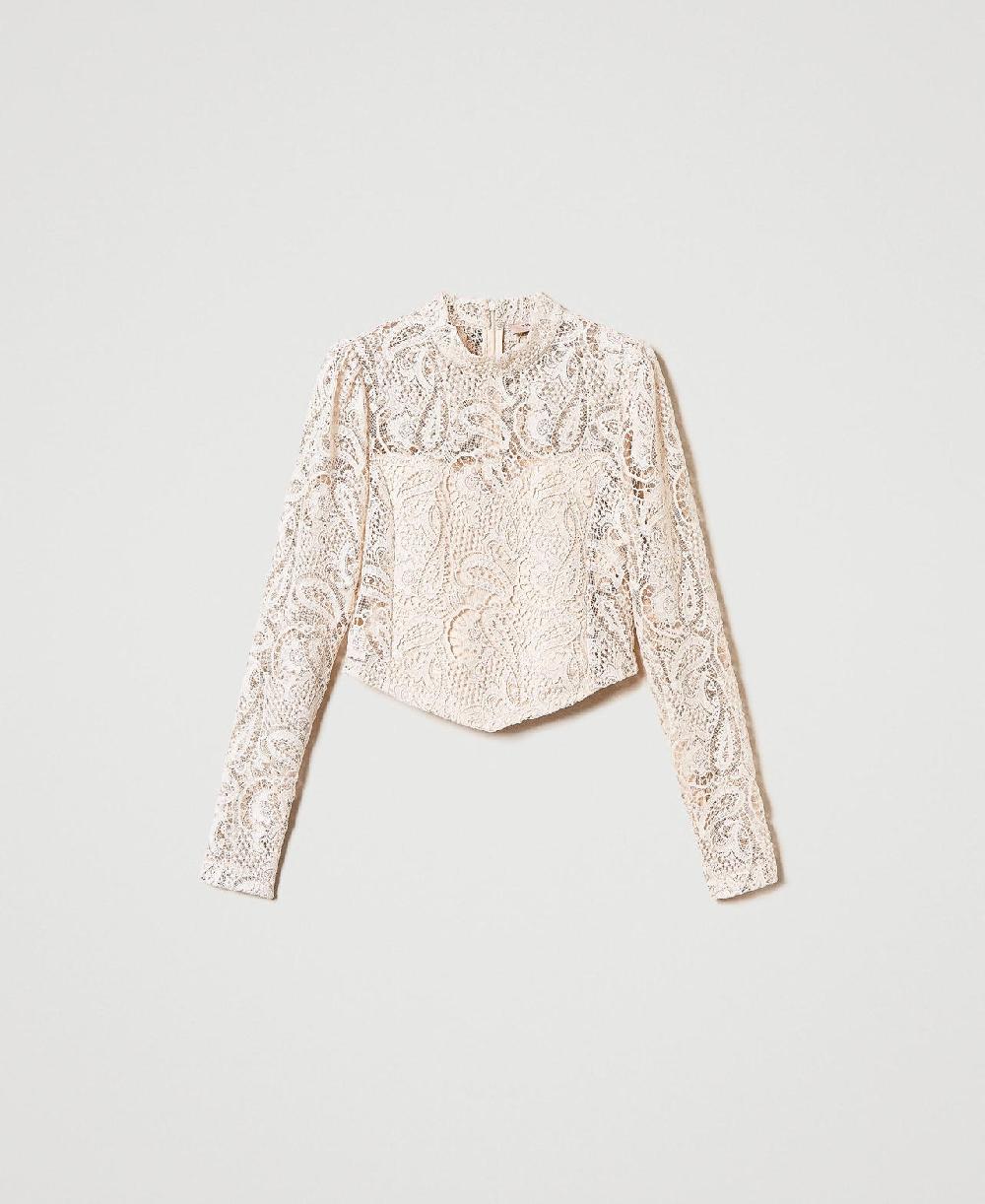 Scee by twin set Blusa cropped in pizzo macramè