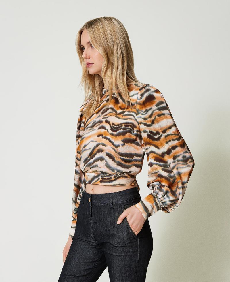 Scee By Twin Set Blusa Cropped In Raso Animalier