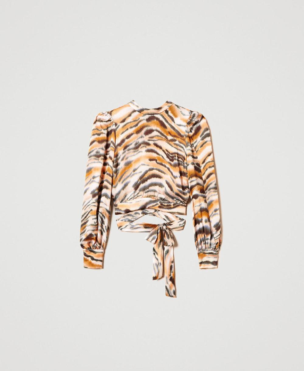 Scee by twin set Blusa cropped in raso animalier
