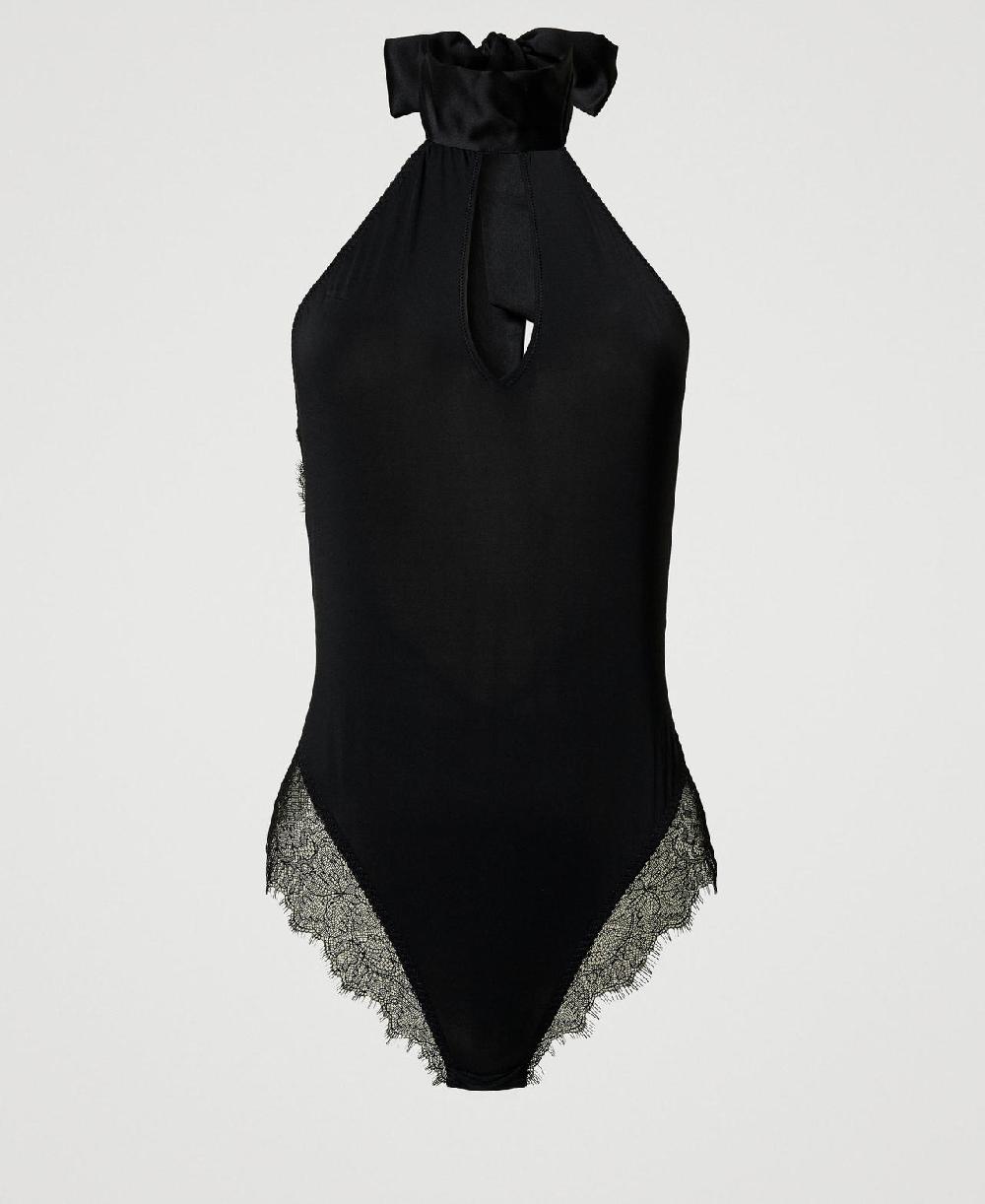 Scee by twin set Body in charmeuse e pizzo