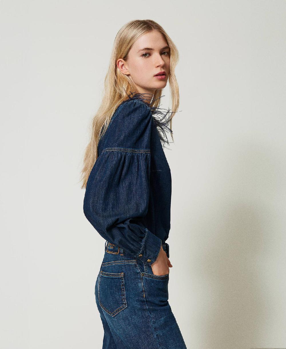 Scee By Twin Set Camicia In Jeans Con Piume