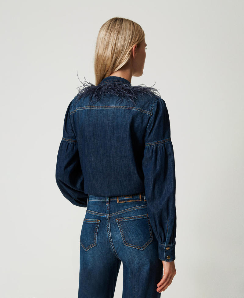 Scee By Twin Set Camicia In Jeans Con Piume