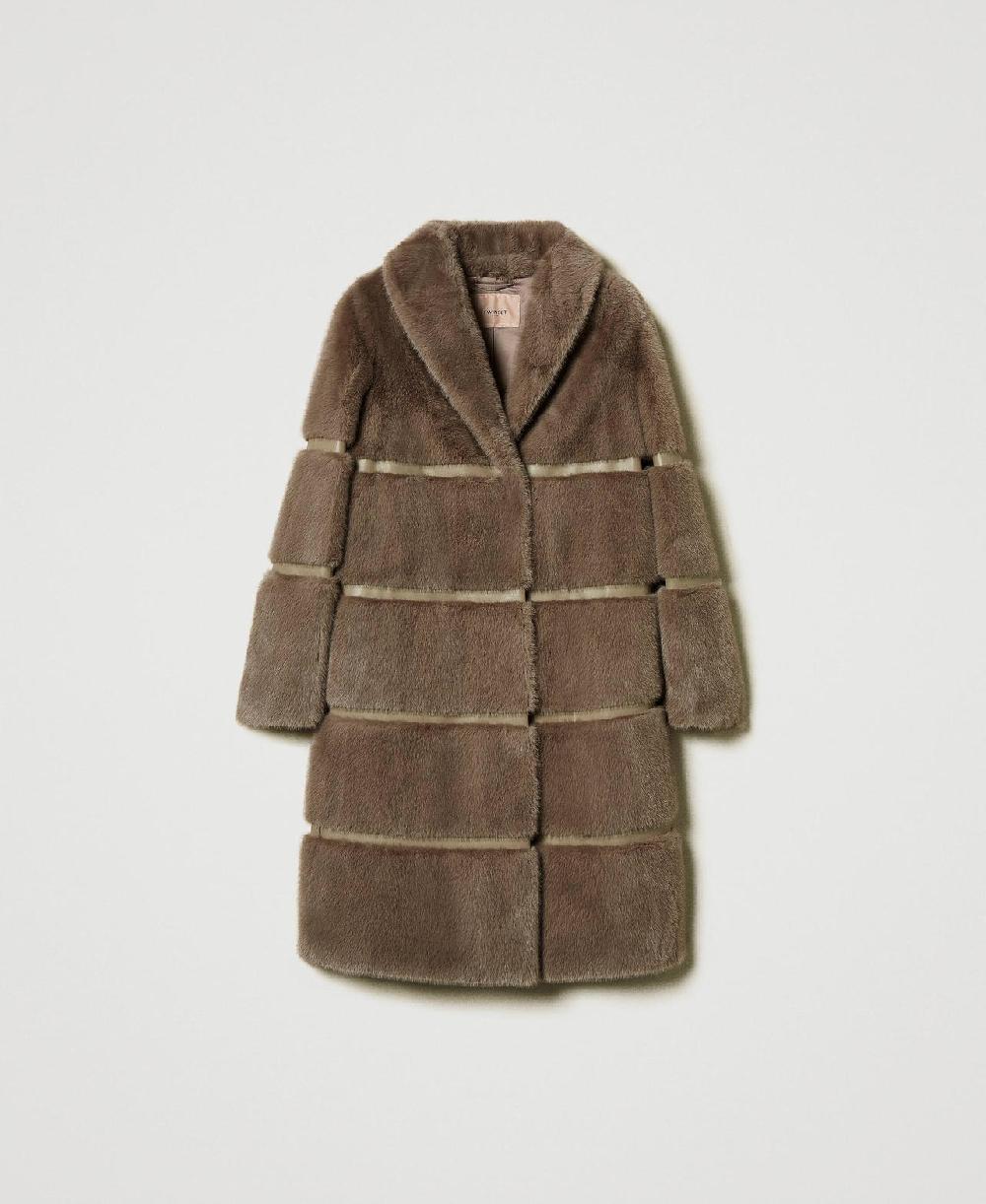 Scee by twin set Cappotto in faux fur con intarsi